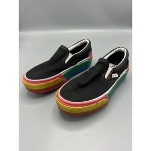 Vans Women's Platform Rainbow Glitter‎ Slip One Shoes Black Sneakers Size 5.5